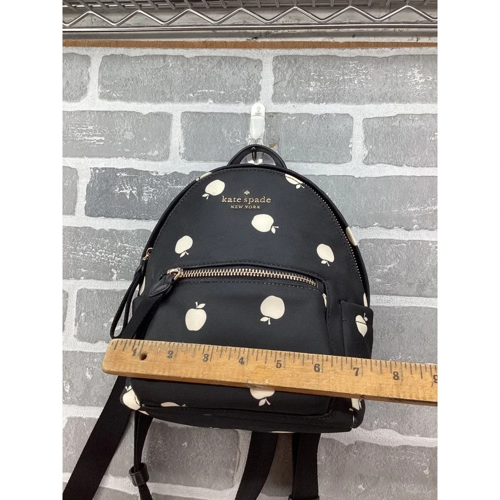 Kate Spade New York Mini Backpack Black Nylon Apple Print Gold Tone Hardware